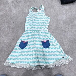 435 by Matilda Jane teal and white striped cotton dress, size 10